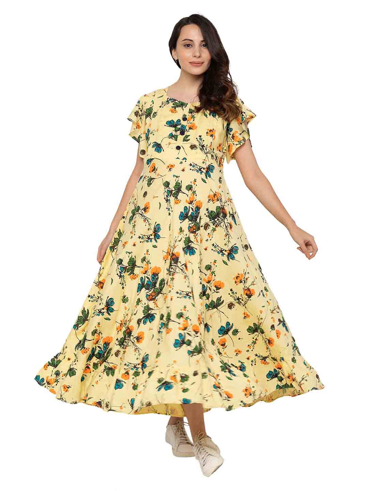 MomToBe Yellow Floral Print Maternity Dress