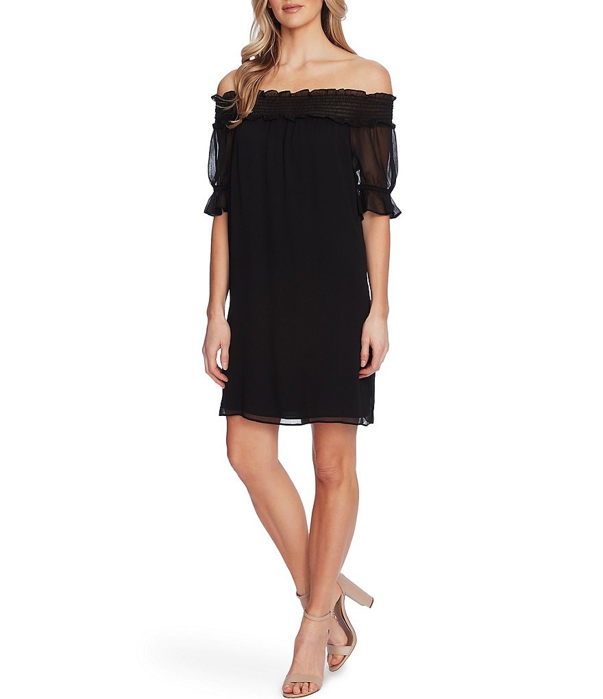 CeCe Off-the-Shoulder Chiffon Shift Dress