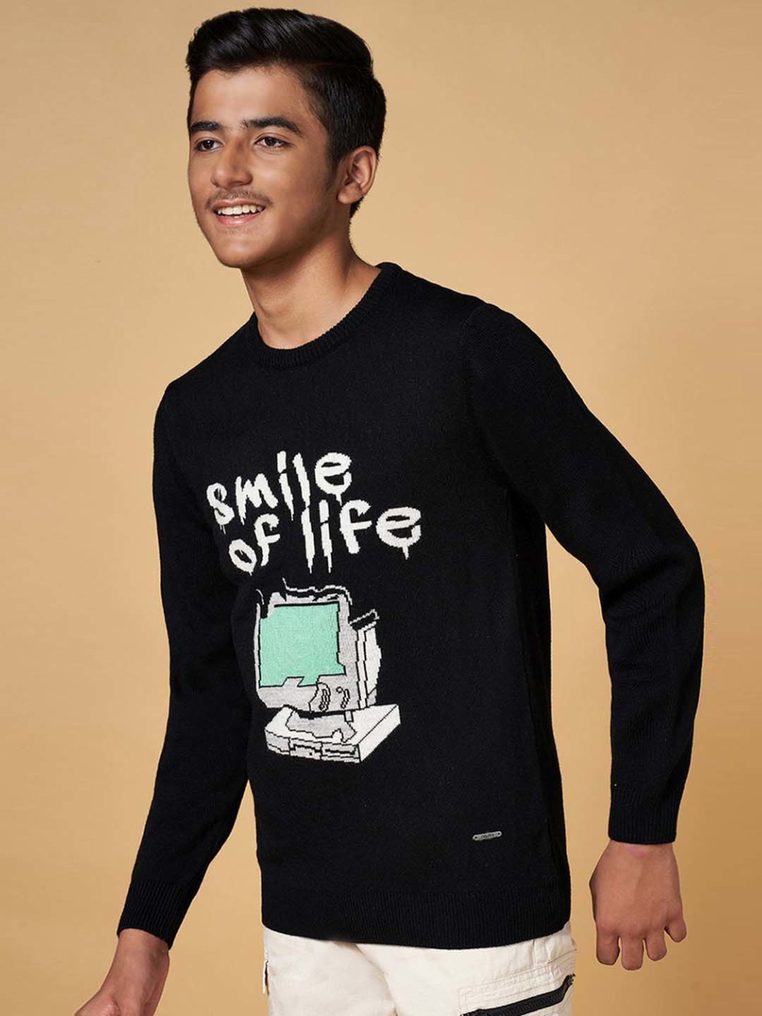 Coolsters by Pantaloons Kids Black Printed Full Sleeves Sweater