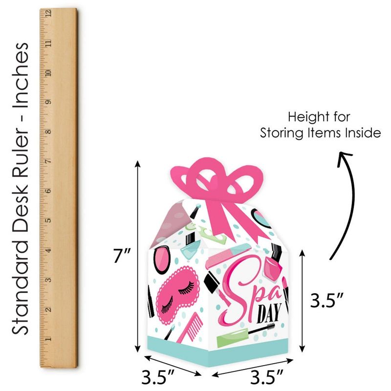 Big Dot of Happiness Spa Day - Square Favor Gift Boxes - Girls Makeup Party Bow Boxes - Set of 12
