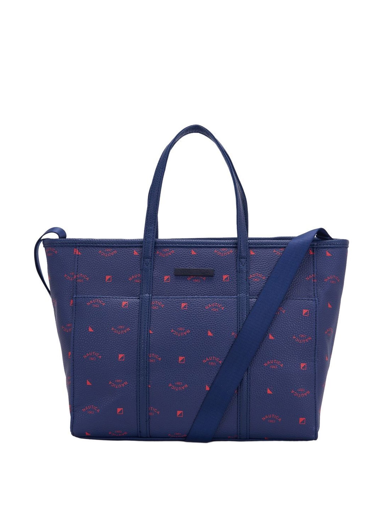 Nautica Navy Blue & Red Solid Medium Tote Handbag