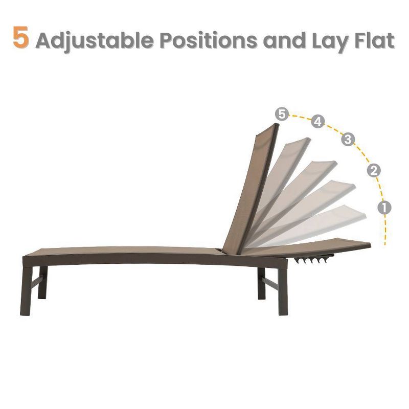 3pc Outdoor Adjustable Chaise Lounge Chairs & Table - Brown - Crestlive Products