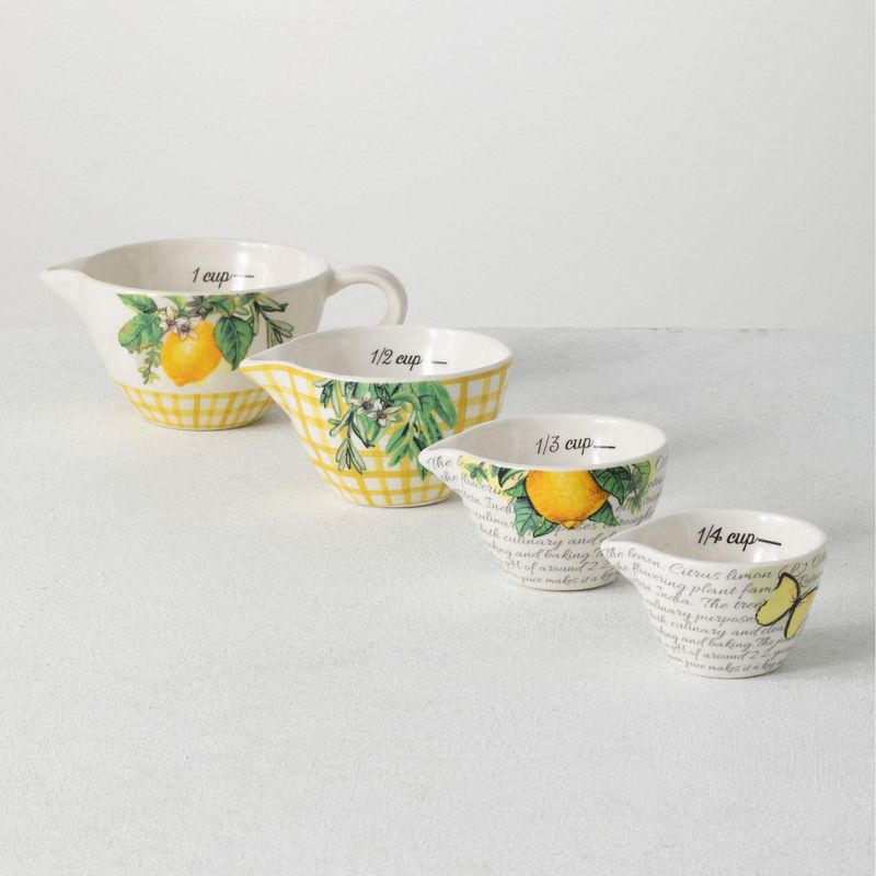 Sullivans Set Of 4 Hill Country Dolomite Measure Cups 3"H, 2.5"H, 2.25"H & 2"H Yellow