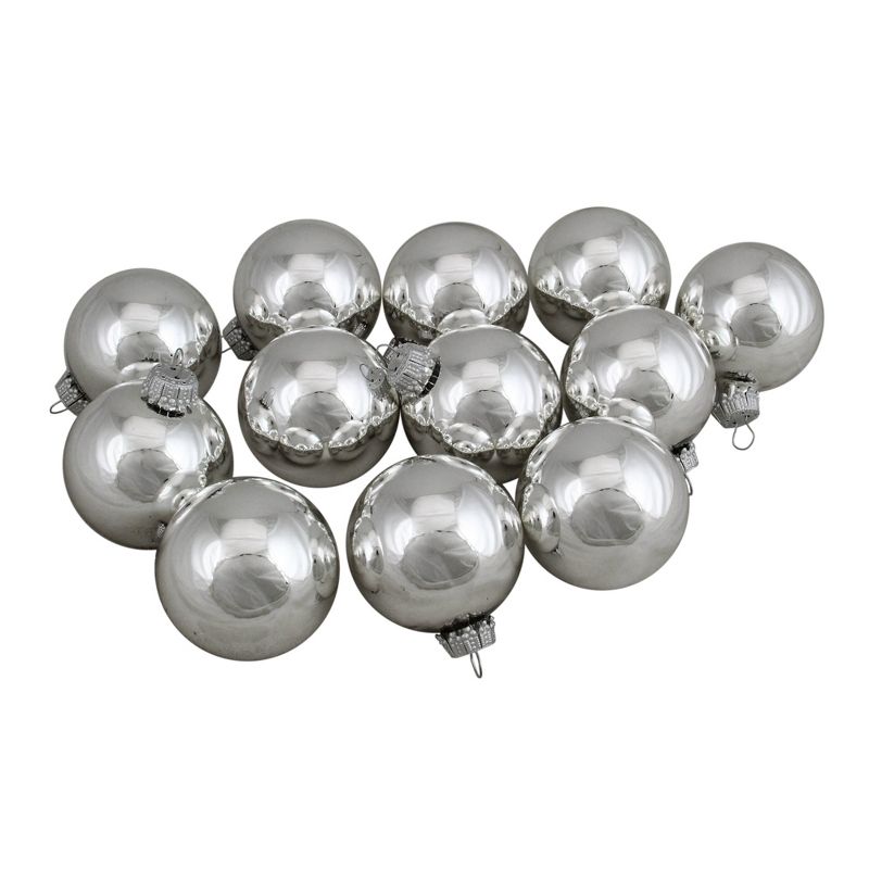 Christmas by Krebs Set of 12 Shiny Silver Glass Ball Christmas Ornaments 2"