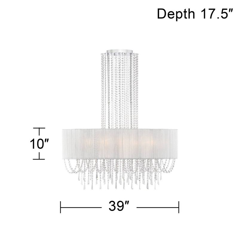 Vienna Full Spectrum Chrome Oval Linear Pendant Chandelier 39" Wide Modern Clear Crystal Silk Thread Shade for Kitchen Island
