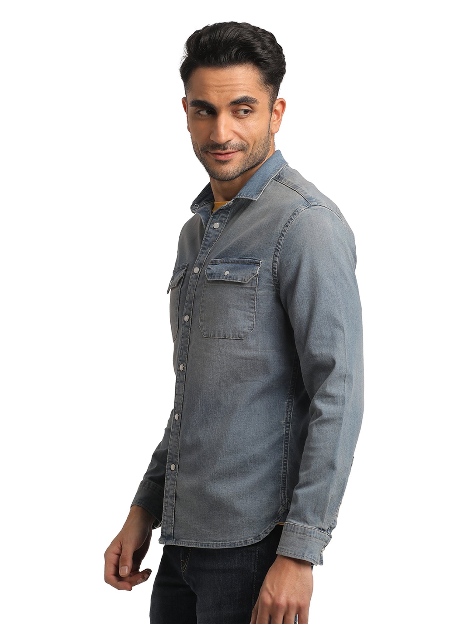 EVERBLUE Medium Blue Regular Fit Shirt