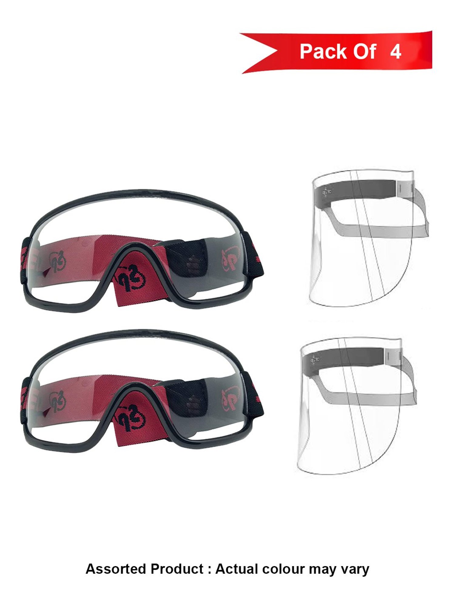 Globex Combo of 2 Eye Protector Glasses & 2 Face Protectors in Assorted Colours