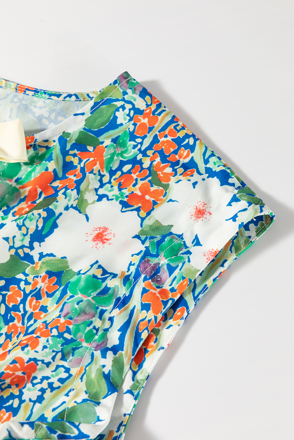 White Spotted Print Tie Neck Color Block Halter Sleeveless Shirt