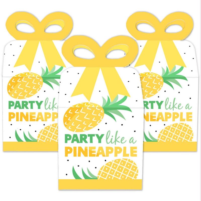 Big Dot of Happiness Tropical Pineapple - Square Favor Gift Boxes - Summer Party Bow Boxes - Set of 12
