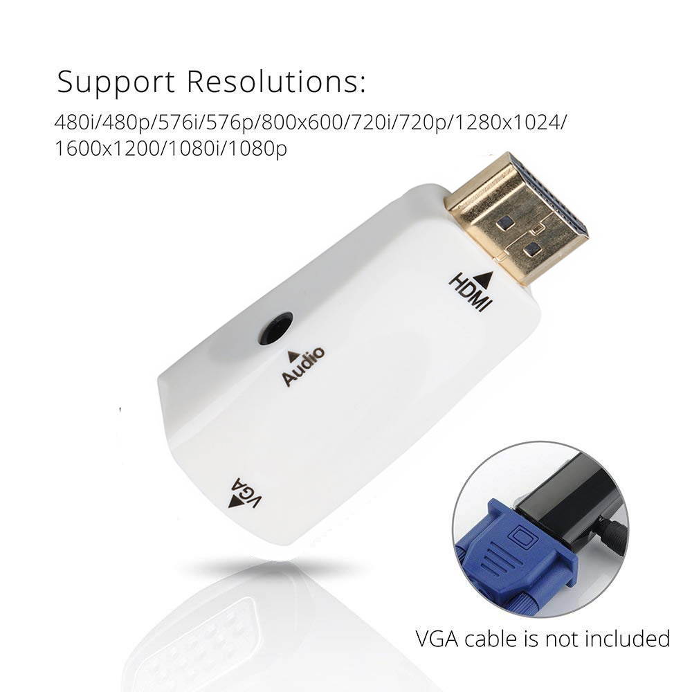 Wanmingtek HDMI to VGA Converter Adapter - Gold-Plated HDMI Male to VGA Female Adapter for PC, Laptop, DVD, Projector, HDTV, Xbox, STB, Intel Nuc, Chromebook, TV Box and Other HDMI Devices -White