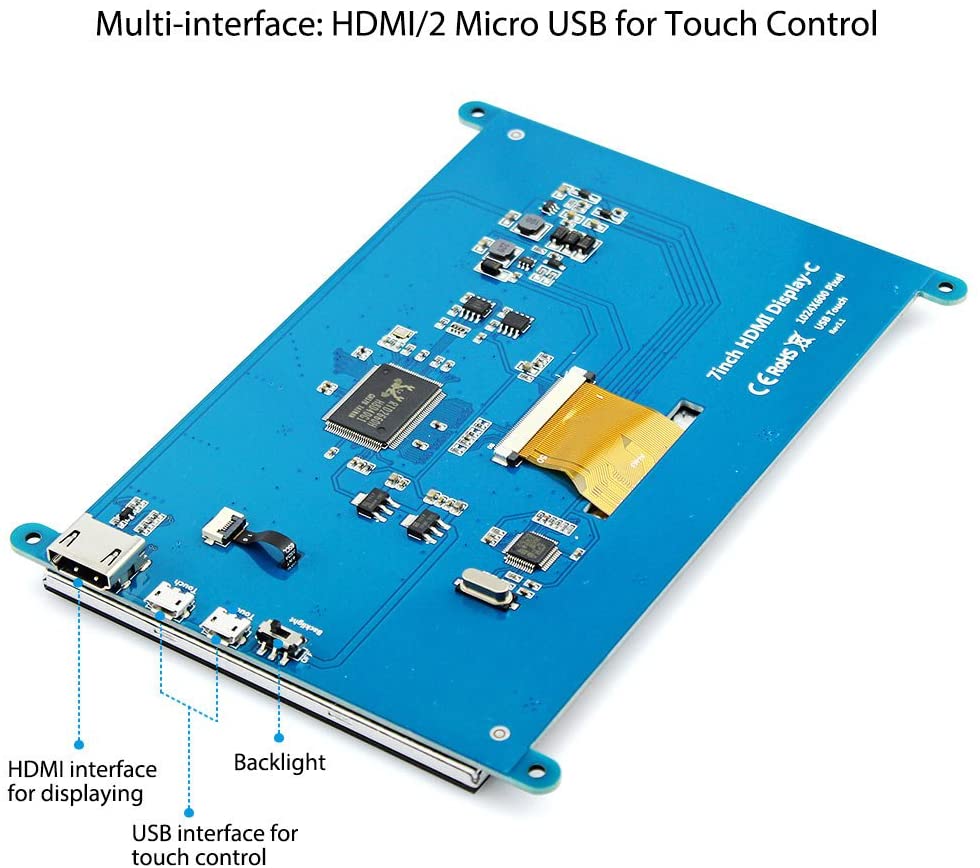 7 Inch Capacitive Touchscreen HDMI Monitor 1024x600 TFT LCD Display HD Screen for Raspberry Pi 4B, 3B, Banana Pi, Windows 10 8 7