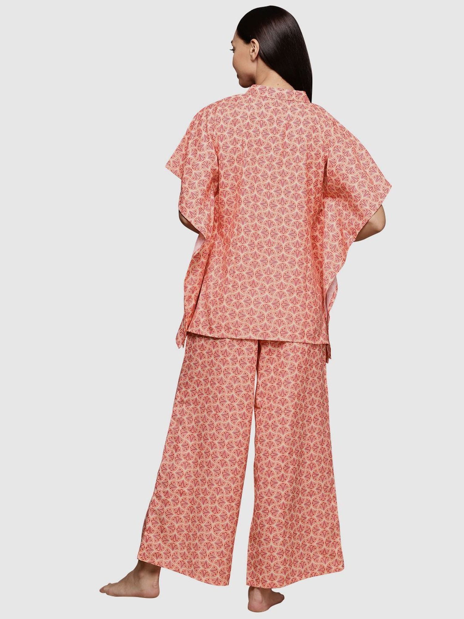 Ziyaa Orange Floral Print Kaftan Pyjama Set