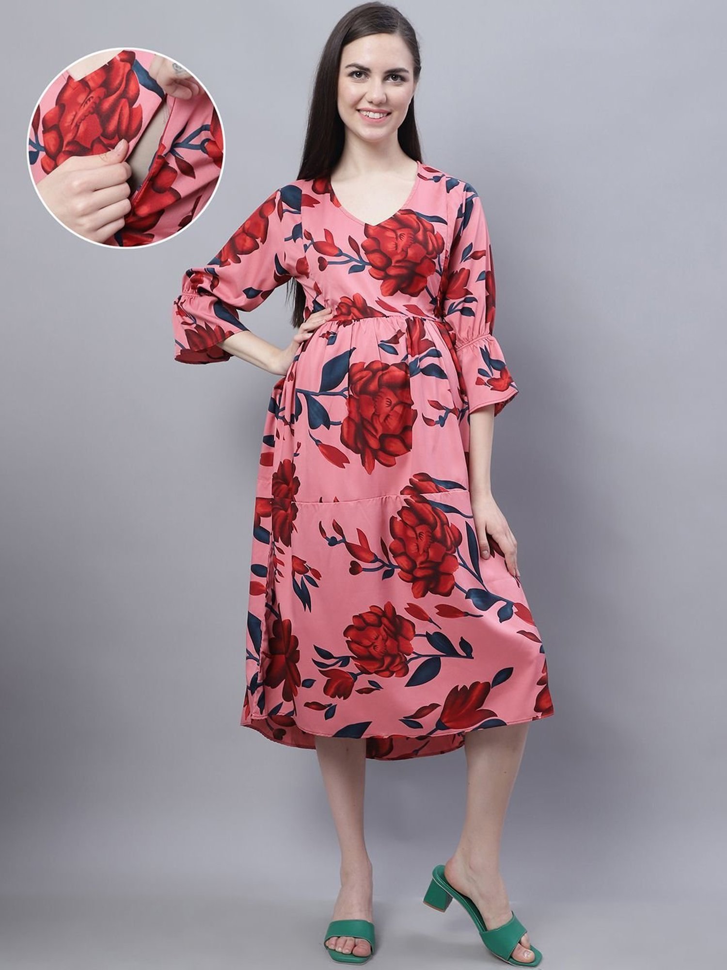 Moms Maternity Pink Printed Dress