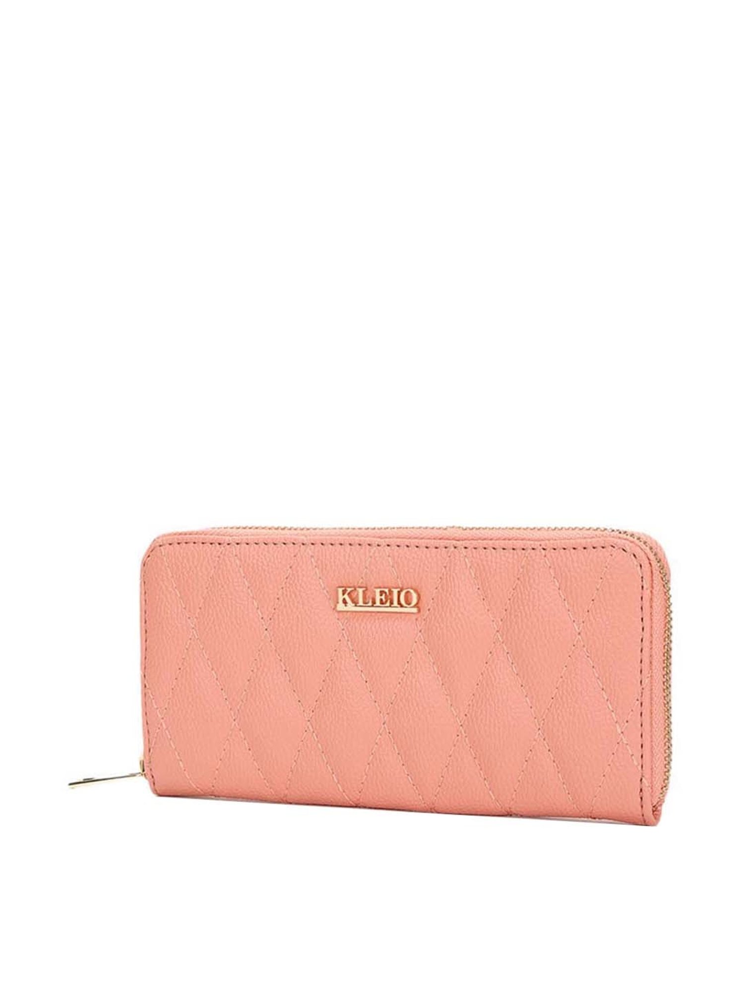 KLEIO Peach Quilted Zip Around Wallet for Women