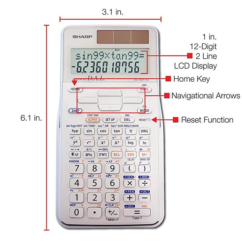 EL531TGBDW 12Digit ScientificEngineering Calculator with Protective Hard Cover Battery and Solar Hybrid Powered LCD Display Great for Students and Professionals Silver