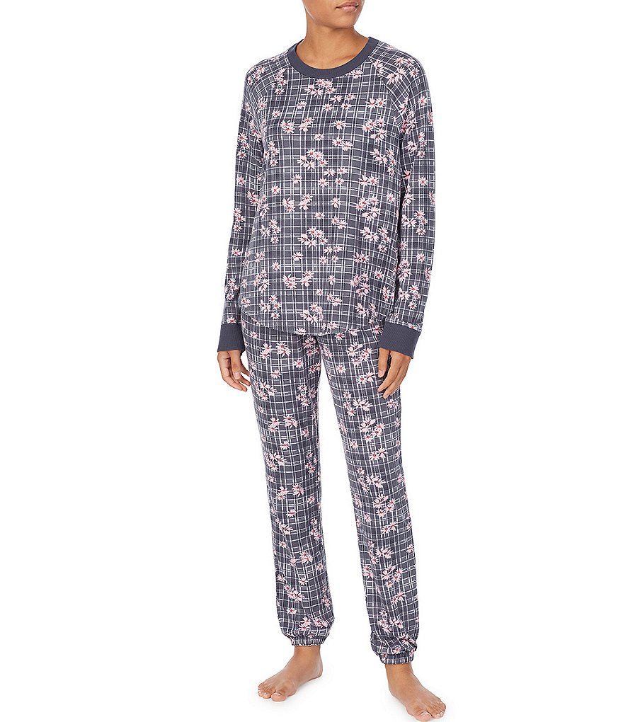 Kensie Plaid & Floral Print Jersey Knit Sleep Top