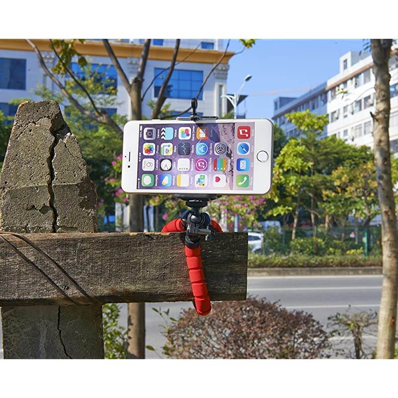 Phone Tripod Flexible Adjustable Stand Octopus Leg Style Desktop Portable Mini Support with Clip for Cellphone Smartphone Digital Camera Red