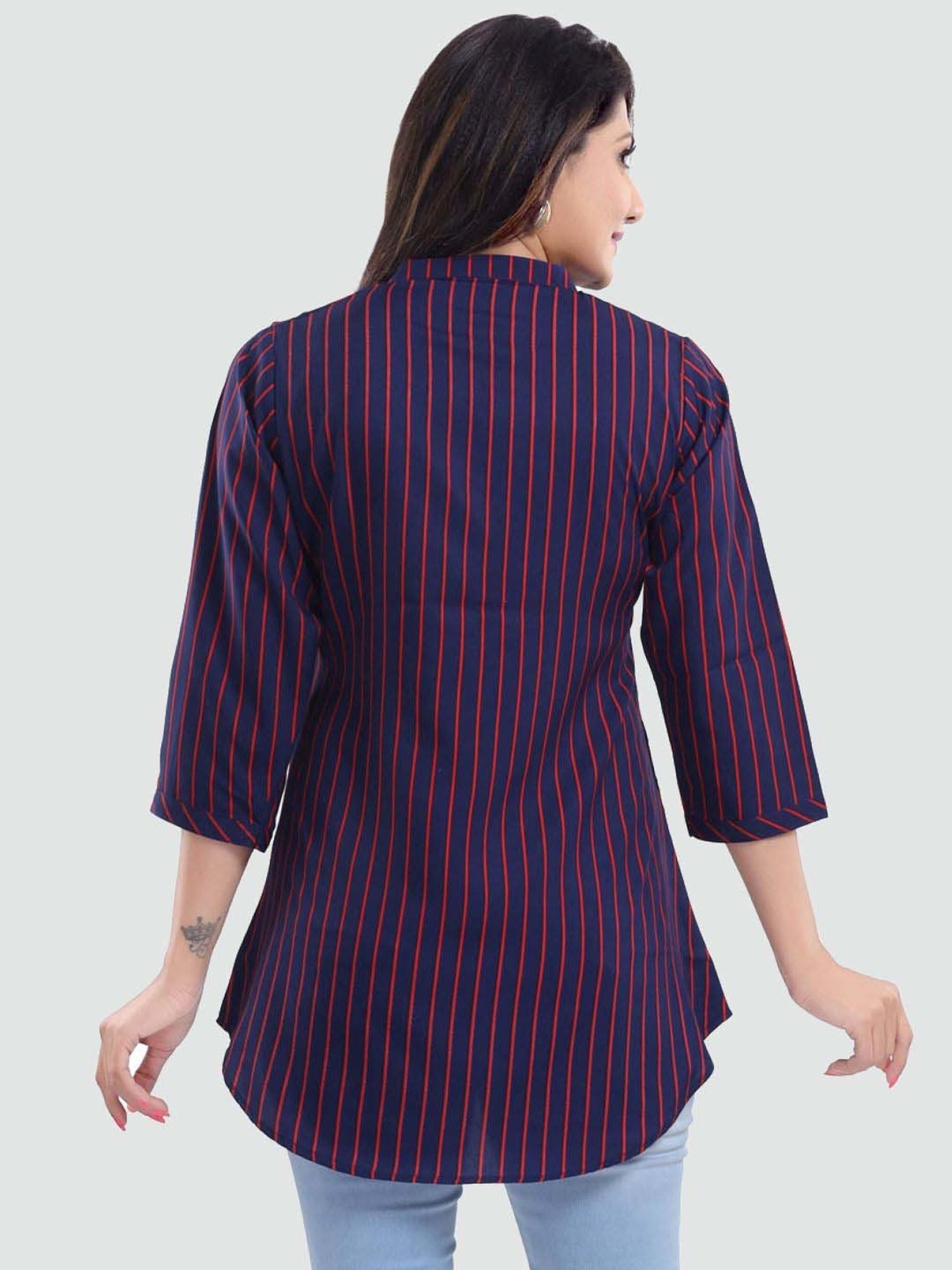 Saree Swarg Blue Printed A Line Short Kurti