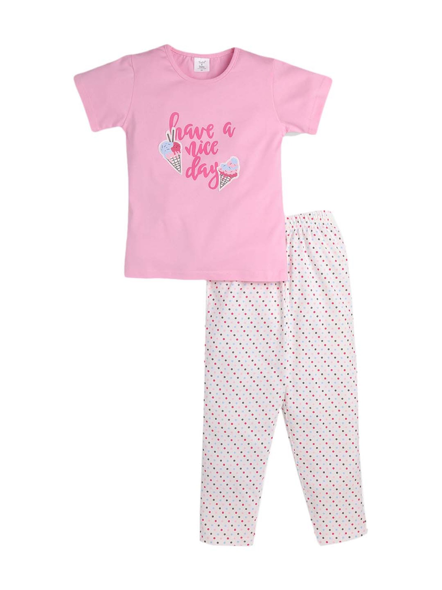 Todd N Teen Kids Pink Cotton Printed T-Shirt & Pyjamas