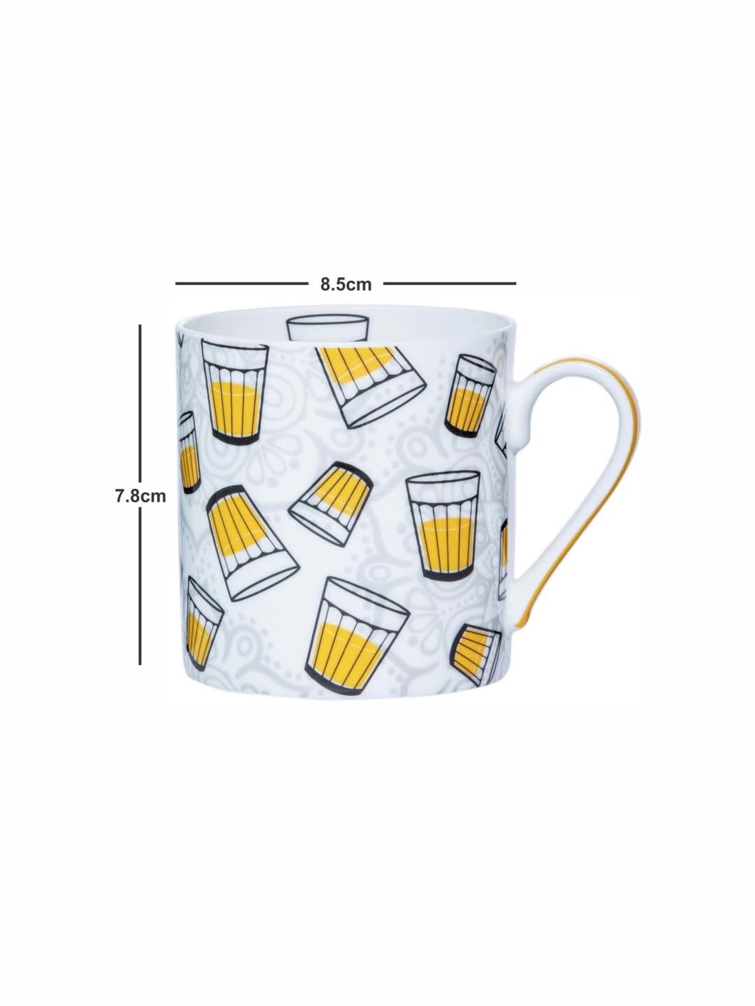 Goodhomes White & Yellow Bone China Coffee Large Mug (0.32 L) - Set of 2