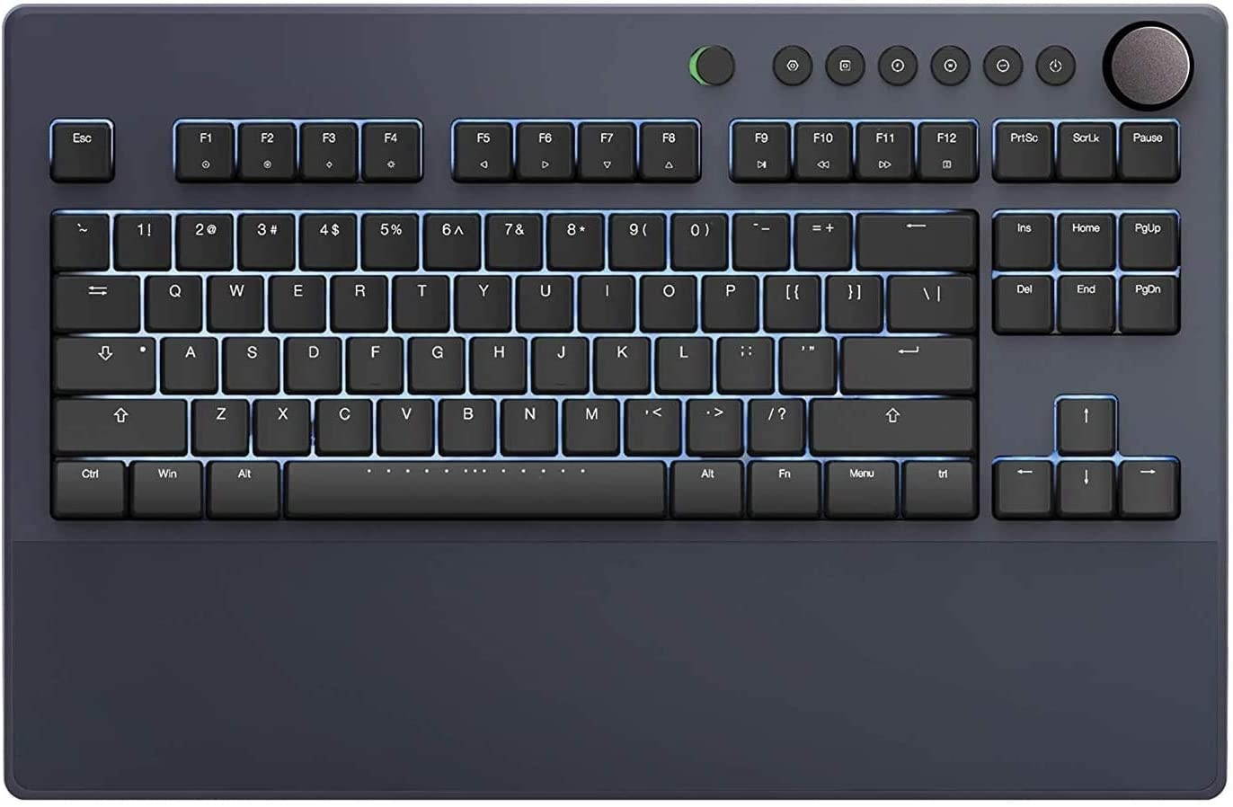 iKBC Table E401 White Backlit LED Mechanical Keyboard with Cherry MX Blue Switch for Windows/Mac, Tenkeyless Keyboards with Built-in Palmrest, Dark Gray Case, Black ABS 87 Keycaps, ASIN/US QWERTY