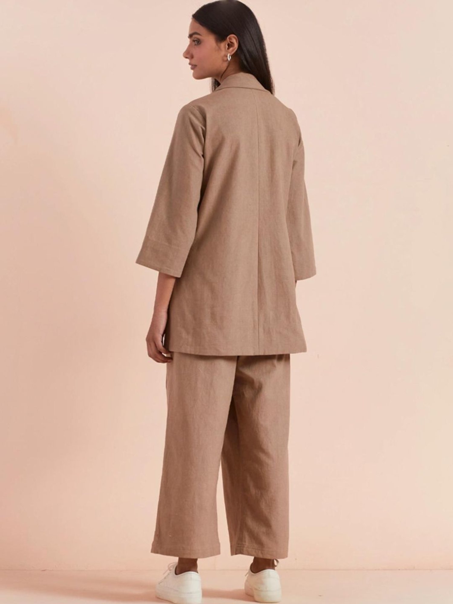 Priya Chaudhary Beige Yasha Twill Cotton Top With Pants - Set Of 2