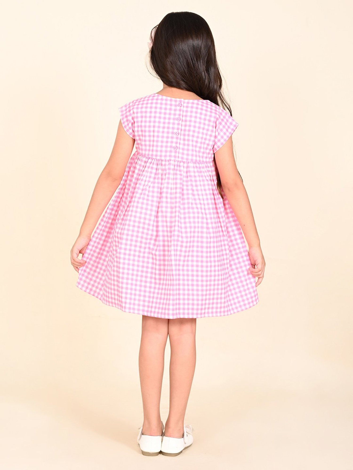 LilPicks Kids White & Pink Printed Dress
