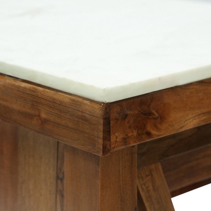 Depolo Rustic Glam Handcrafted Marble Top Acacia Wood Kitchen Cart with Wheels Natural/Natural White - Christopher Knight Home