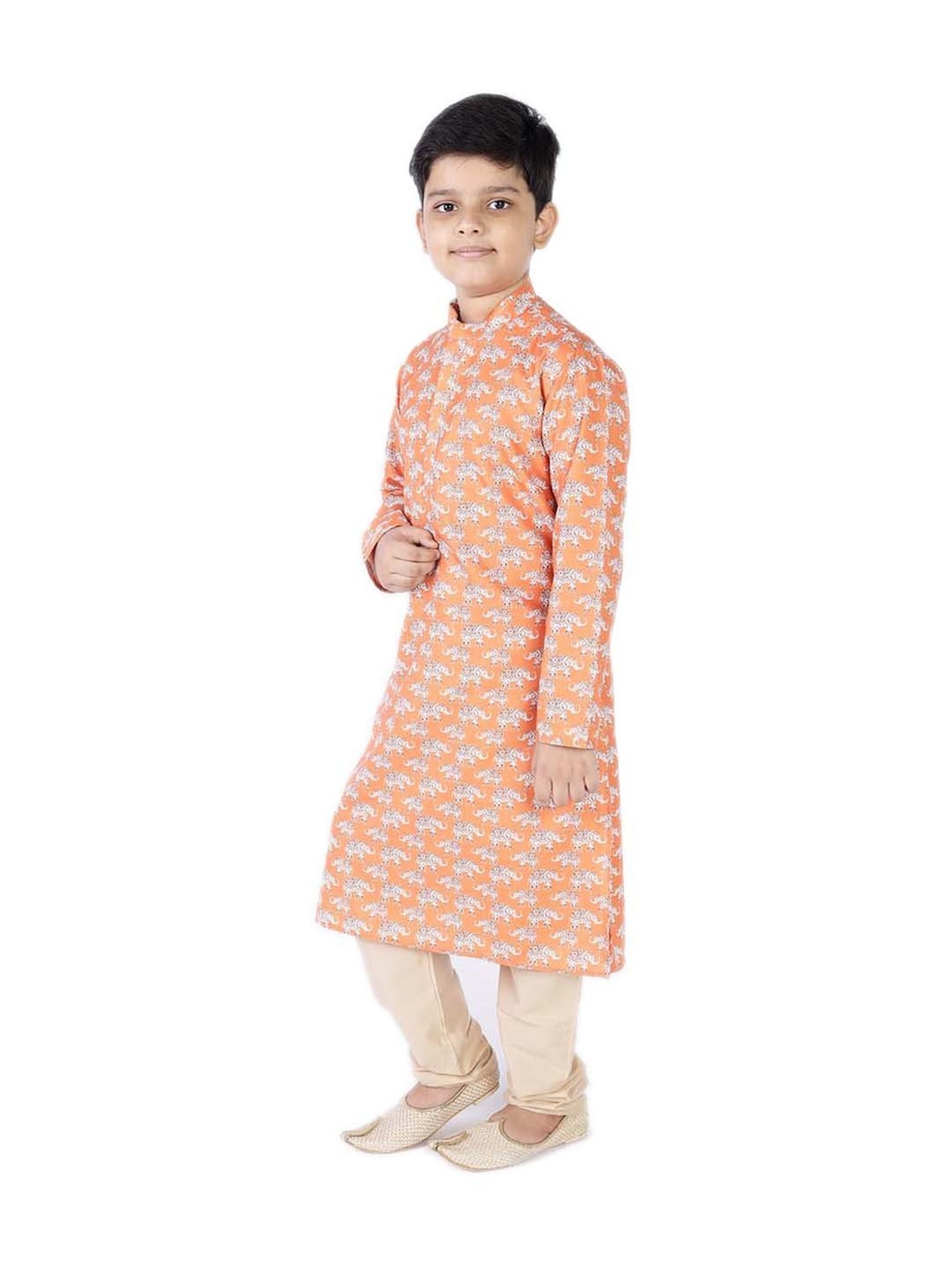 TABARD Kids Orange & Beige Cotton Printed Kurta Set