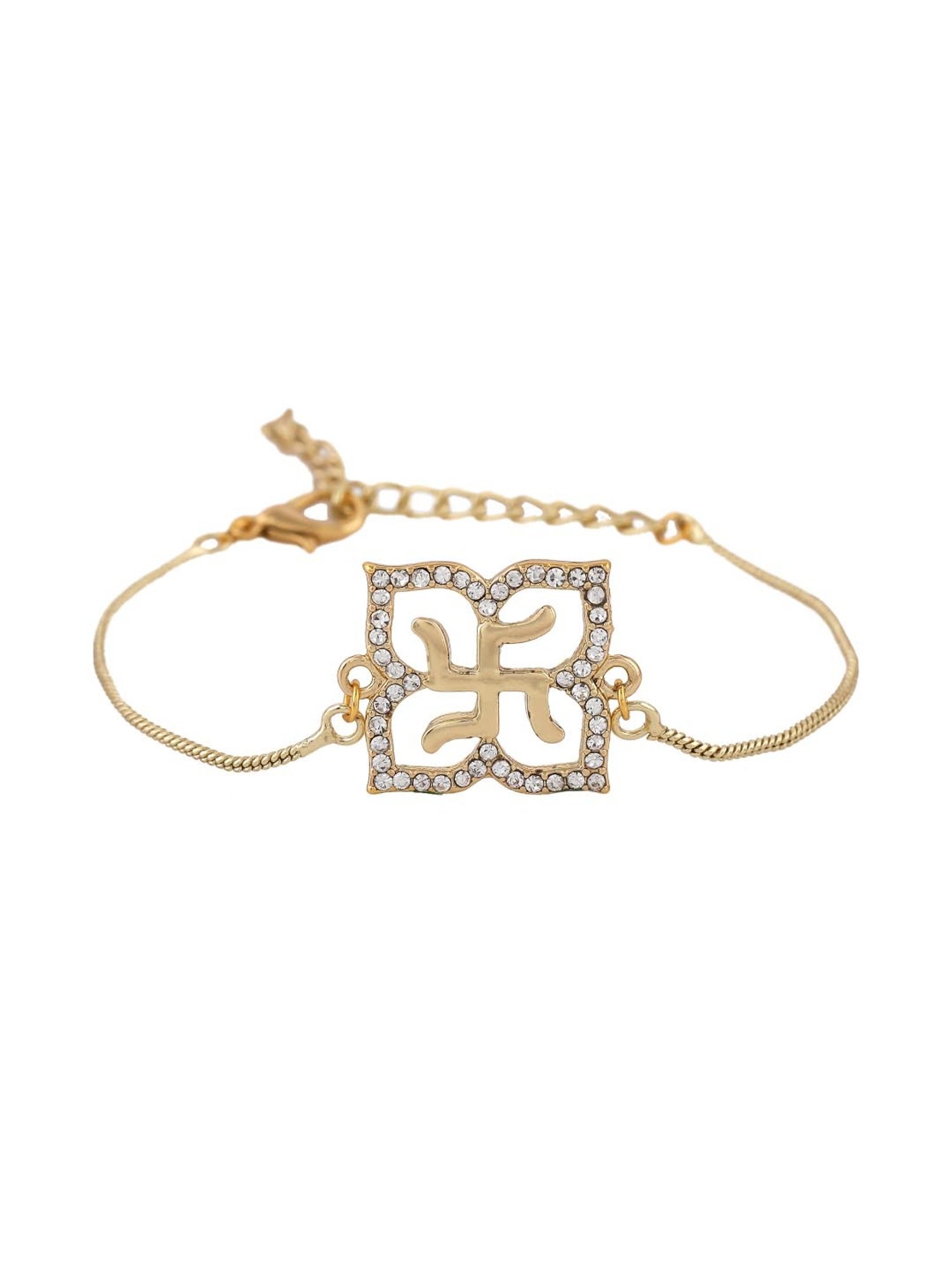 Estele Gold-Plated Holy Swastika Bracelet with Austrian Crystals for Women