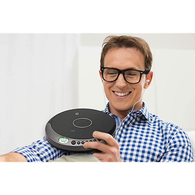 Portable Personal CD Player and MP3 with Anti Skip Protection and Stereo Earbuds, Black Gray PC807BMP3U (Micro USB or 2 AA Batteries not Included)