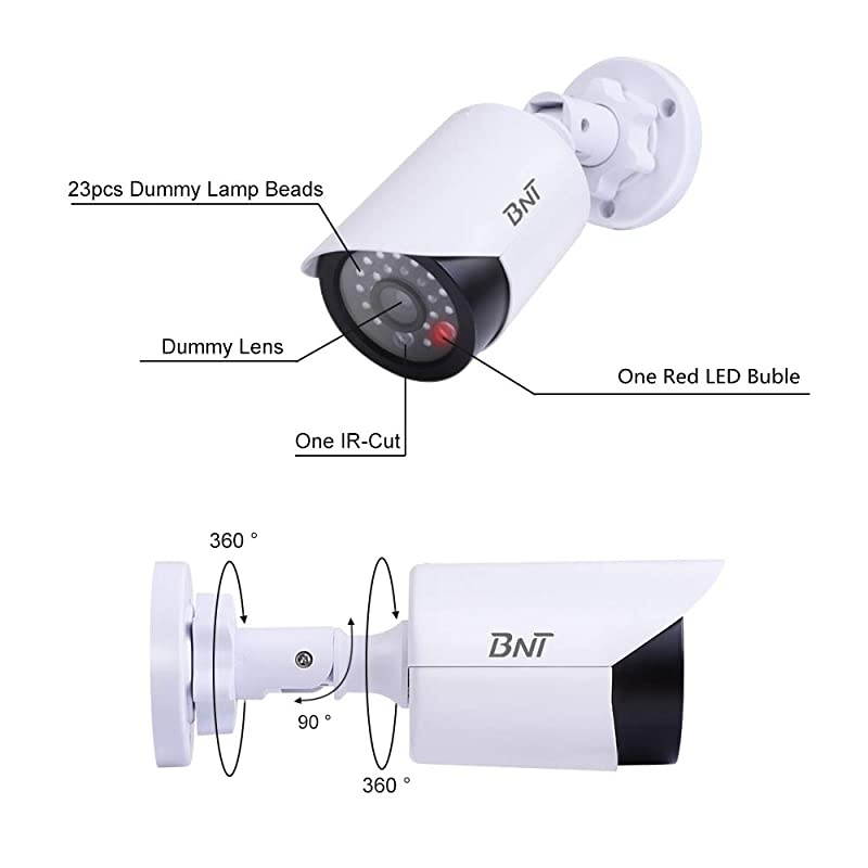 Dummy Fake Security Camera with One Red LED Light at Night for Home and Businesses Security IndoorOutdoor 2 Pack White