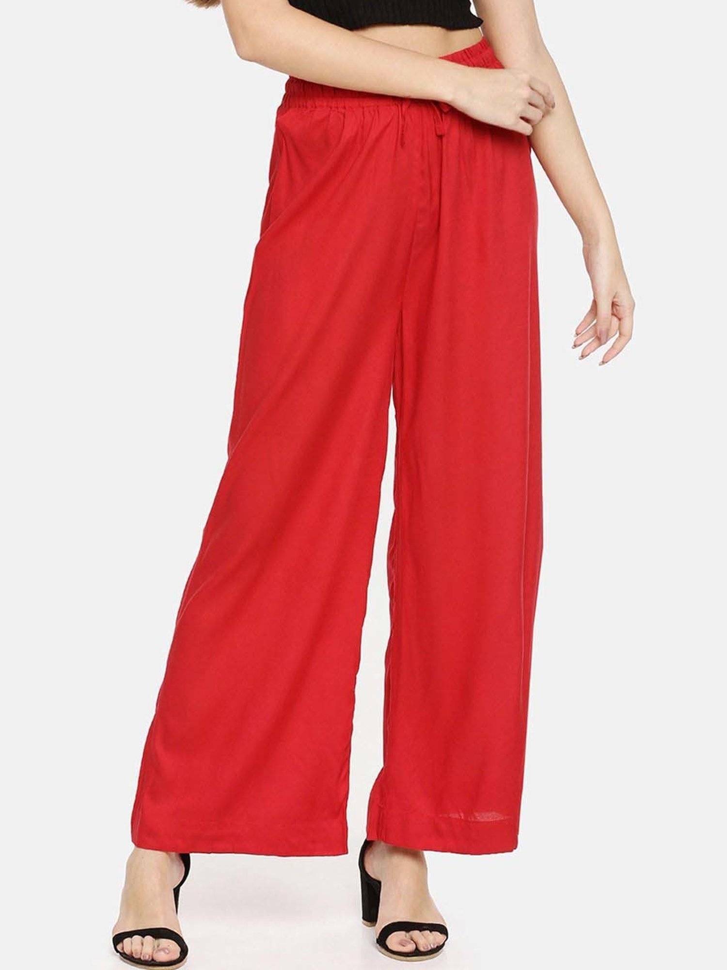 TWIN BIRDS Red & Yellow Mid Rise Palazzos - Pack Of 2