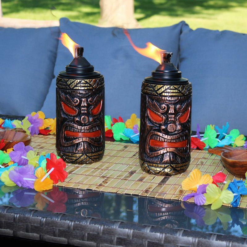 Sunnydaze Outdoor 3-in-1 Adjustable Height Tiki Face Patio and Lawn Citronella Torch Light Set - 4pk