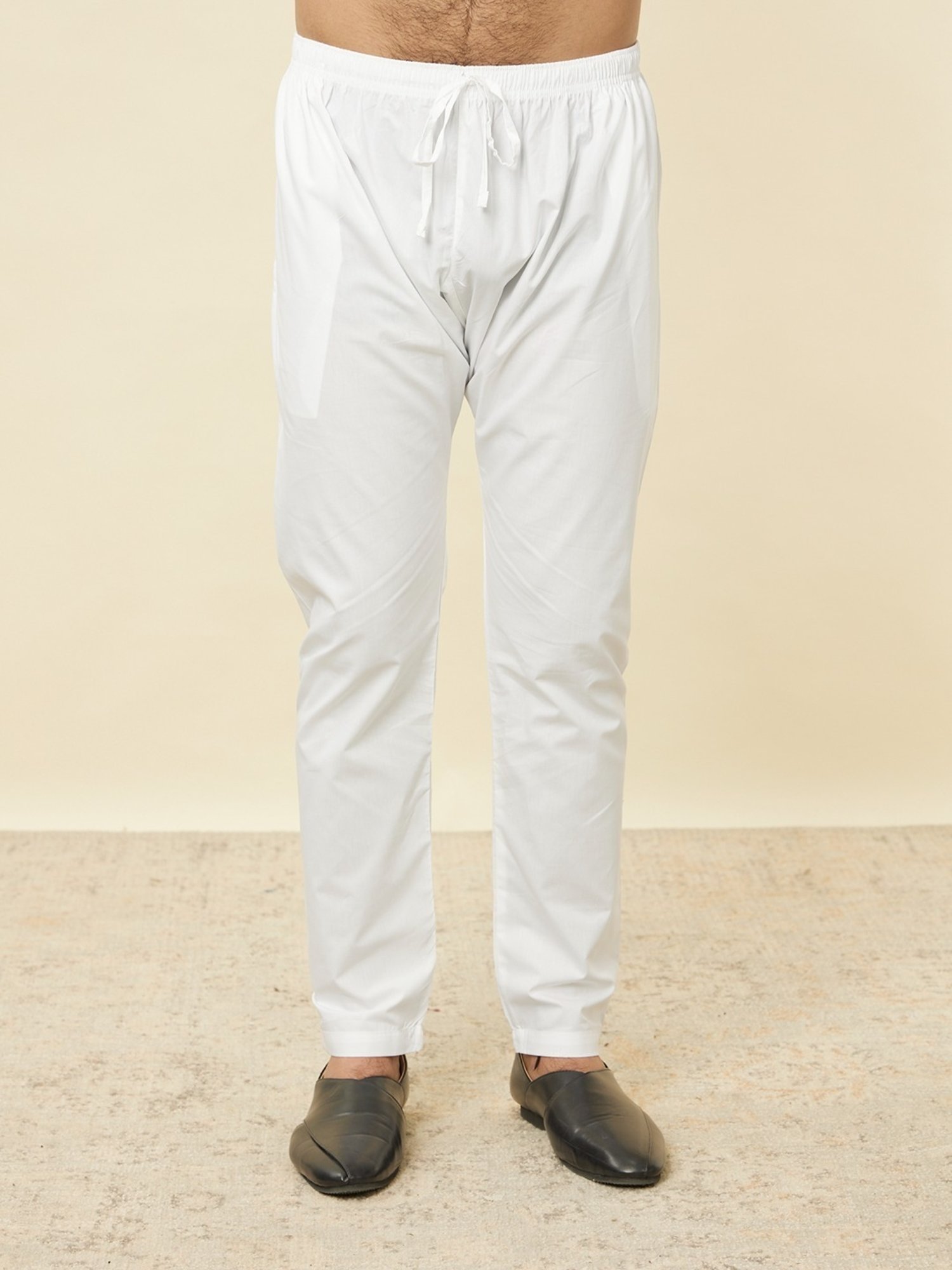 Manyavar White Regular Fit Embroidered Kurta Bottom Set