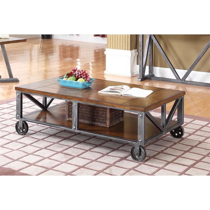 Durham Solid Wood and Iron Coffee Table in Walnut/Brushed Gray - Best Master Furniture