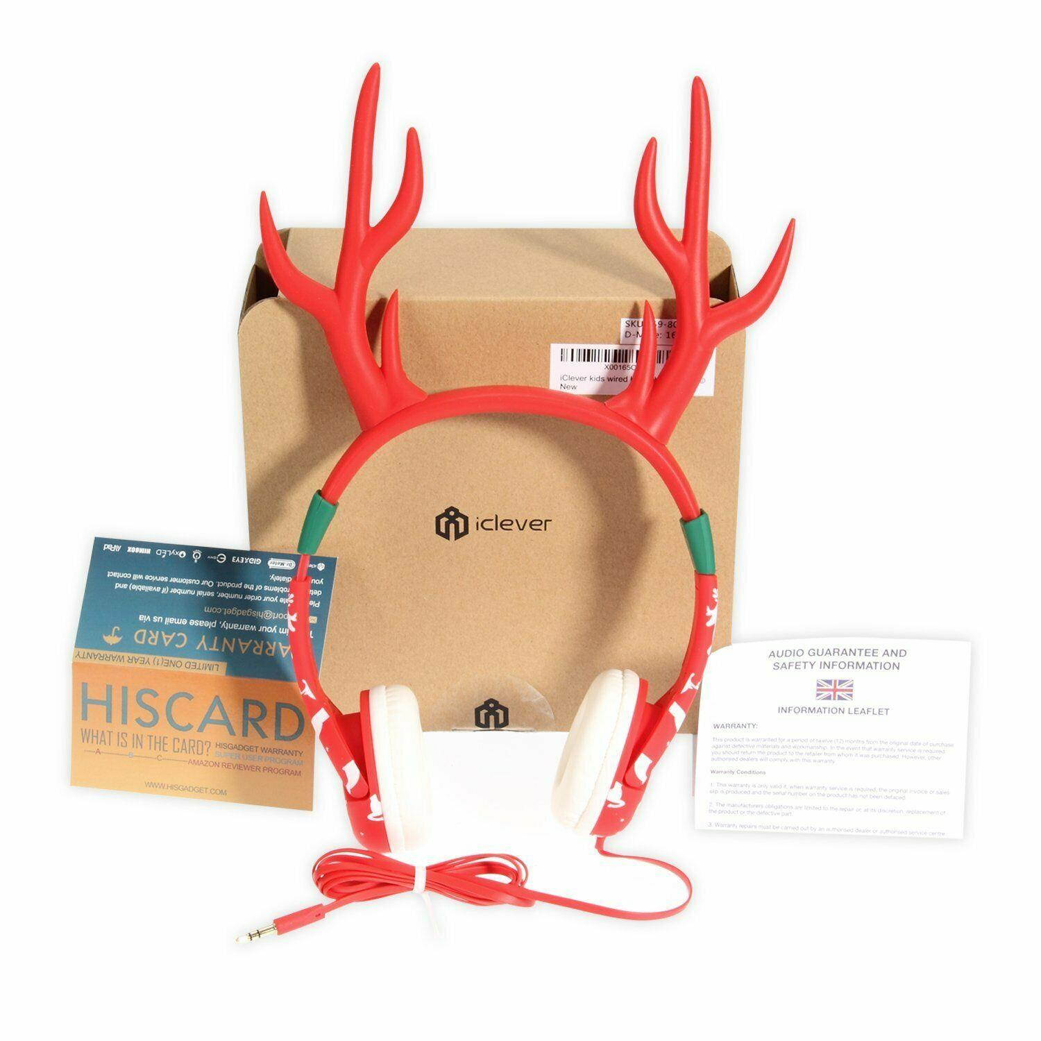 Volume Limiting Kids Headphones for School BoostCare Christmas Reindeer Headset