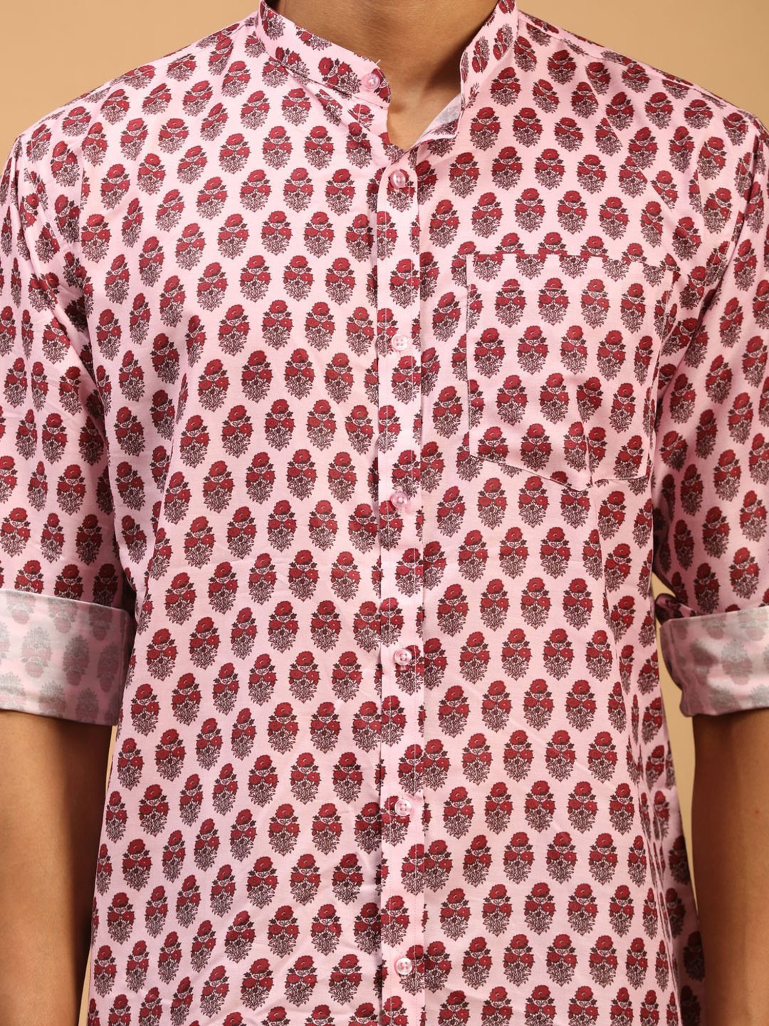 VASTRAMAY Pink Regular Fit Printed Shirt
