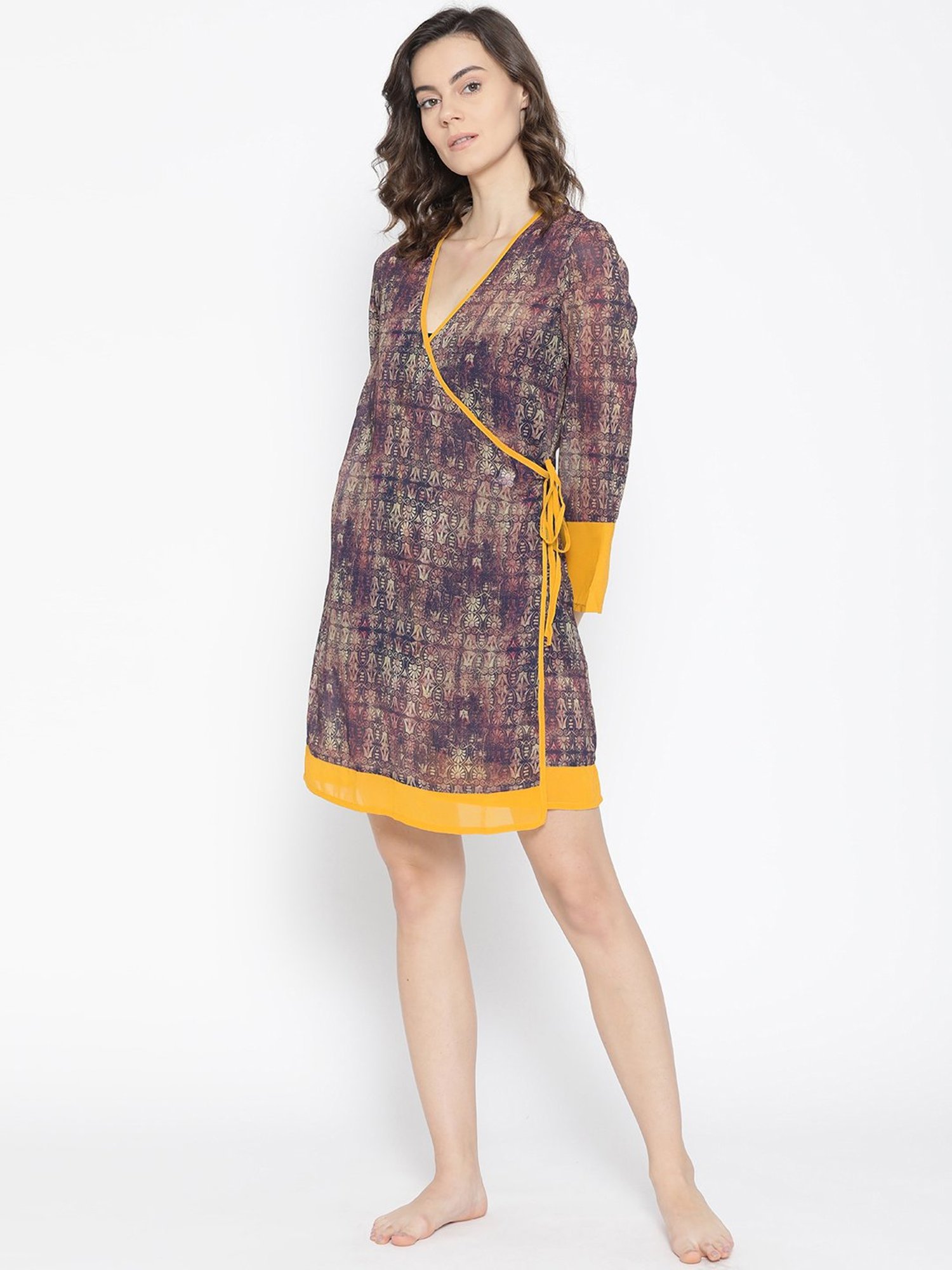 Erotissch Brown Printed Robe