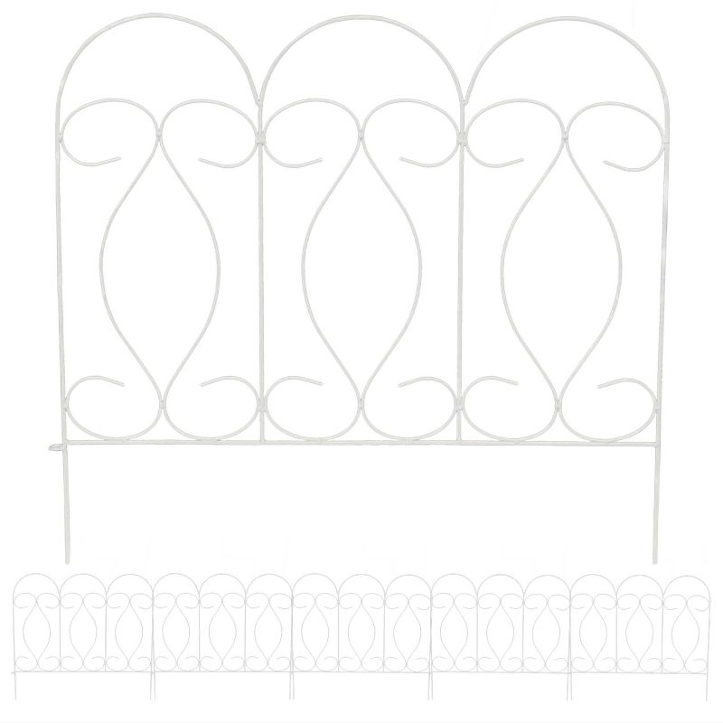 Sunnydaze Outdoor Lawn and Garden Metal Traditional Style Decorative Border Fence Panel Set - 10' - White - 5pk