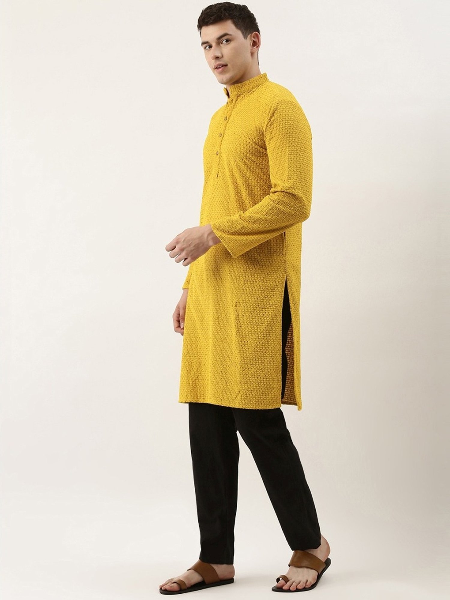 SWAGG INDIA Mustard Cotton Regular Fit Embroidered Kurta