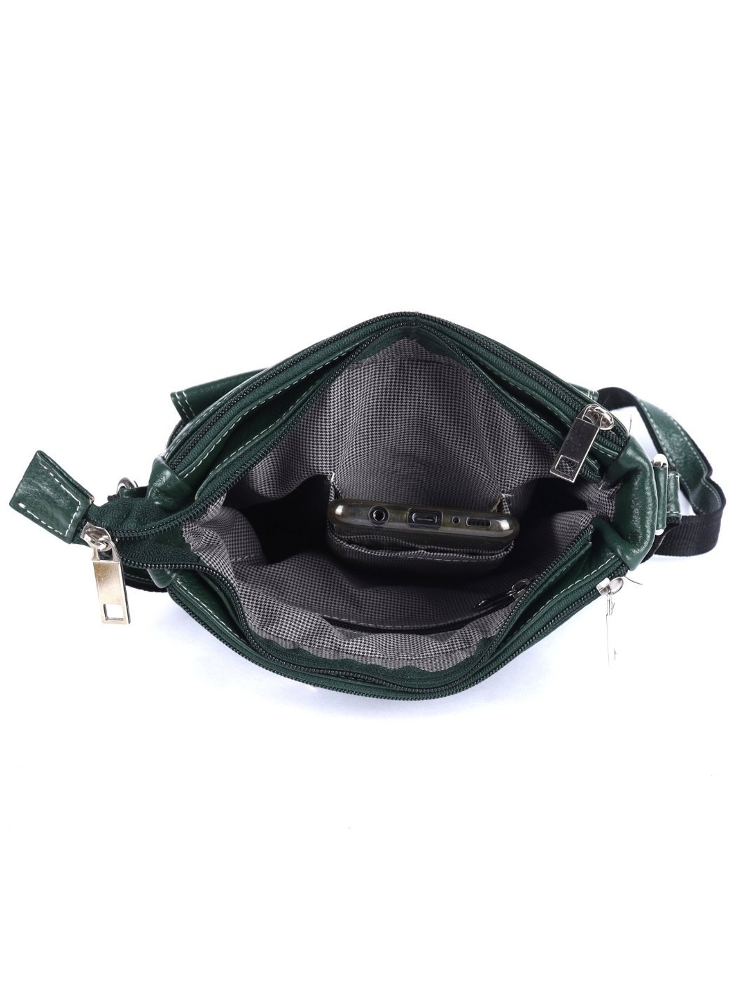 HiLEDER Green Textured Medium Leather 8 inch Cross Body Bag