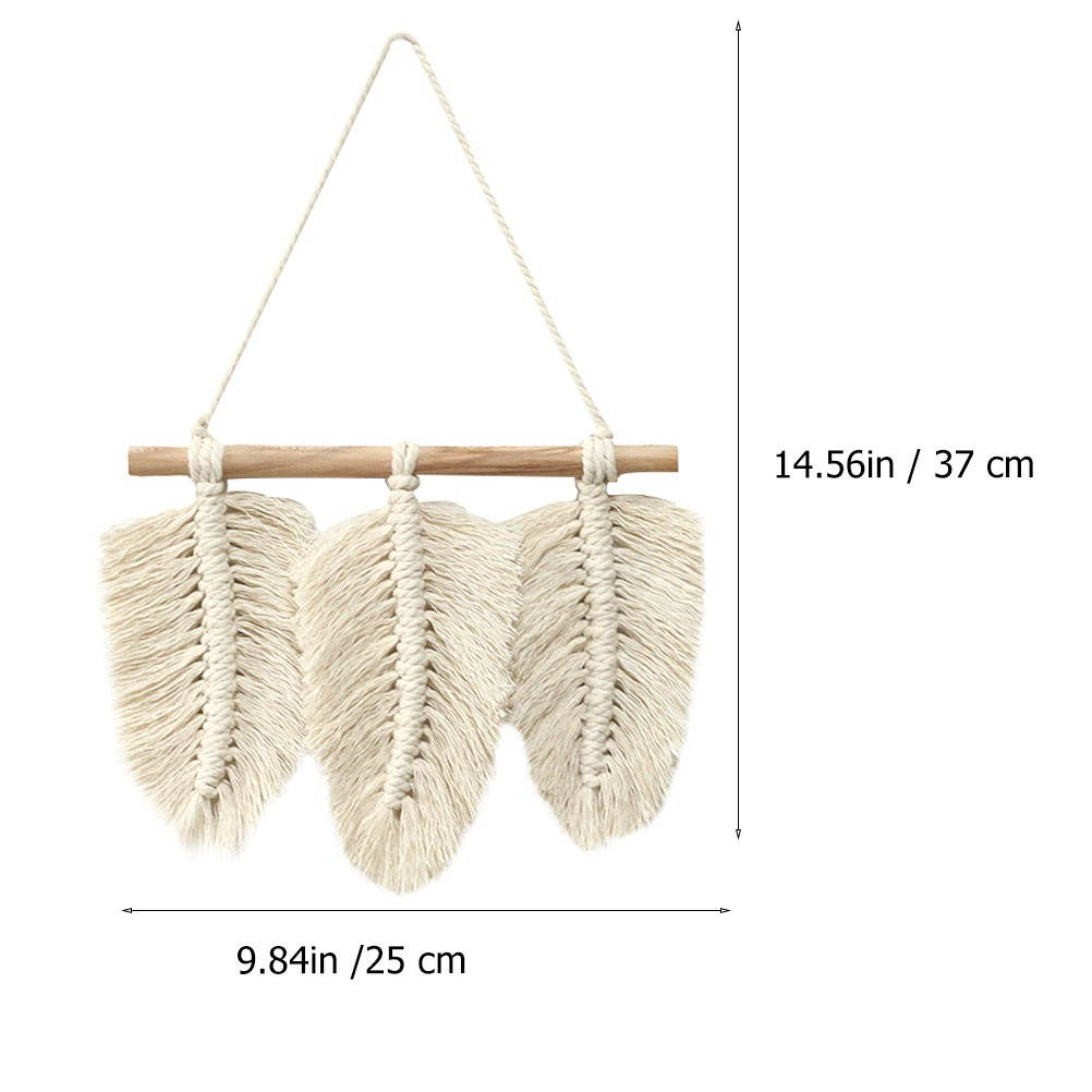 2pcs Hand-knitted Tassel Wall Tapestry Cotton Woven Hanging Tapestry (Beige)