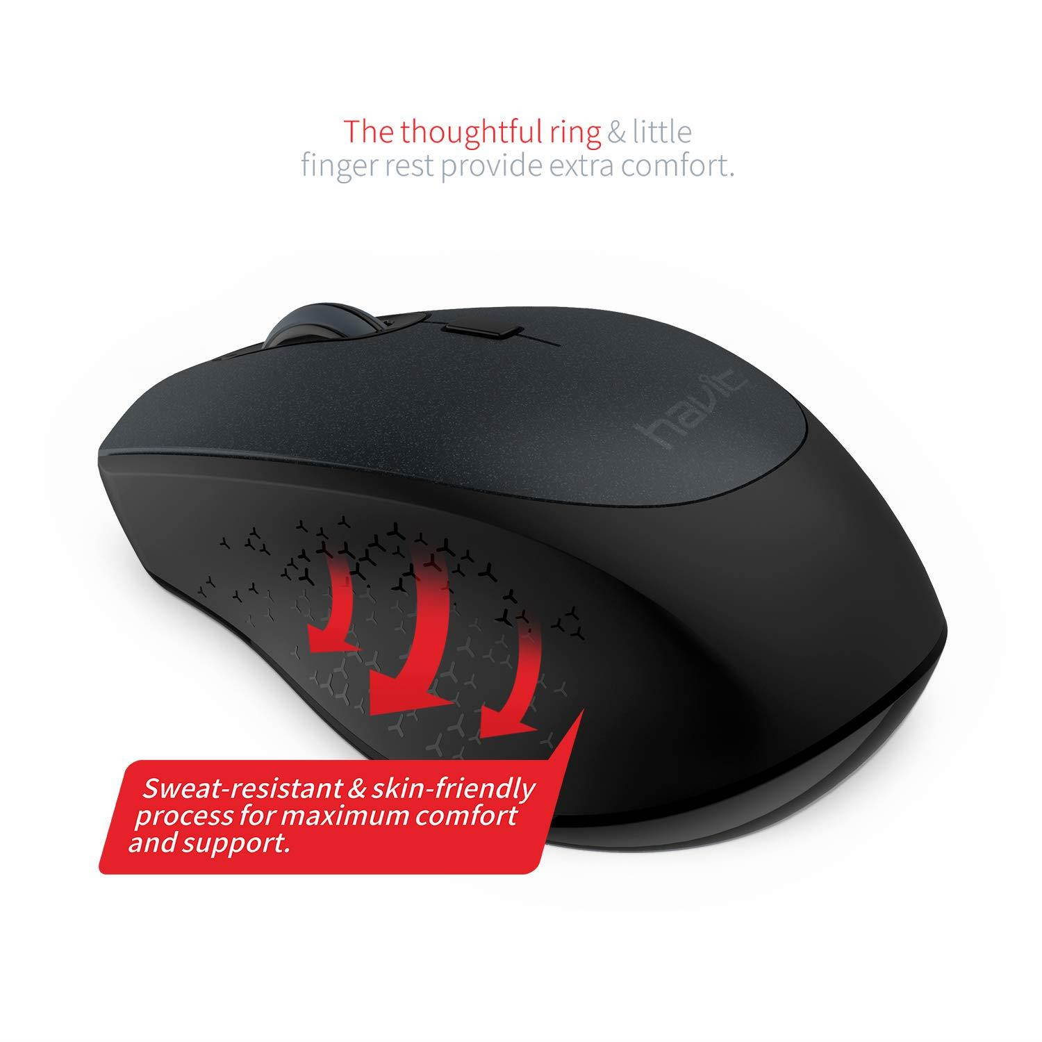 Havit 2.4G Wireless Mouse 2000DPI Optical Mini Portable Mobile with USB Receiver, 3 Adjustable DPI Levels, 4 Buttons for Notebook, PC, Laptop, Computer, MacBook (Black)