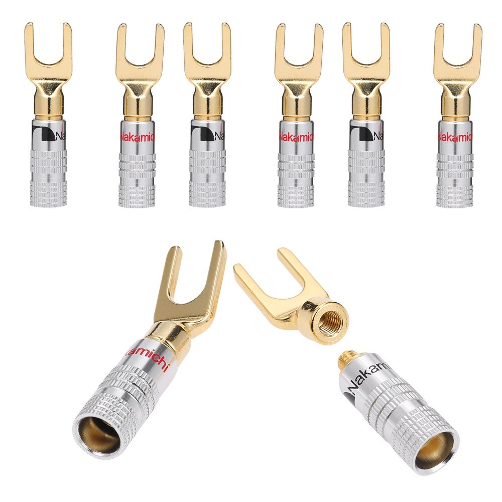 Y Spade Speaker Plugs Wire Connector Audio Loudspeaker Connector Amplifier Adapter Left and Right Channels Gold Plated Speaker Plug
