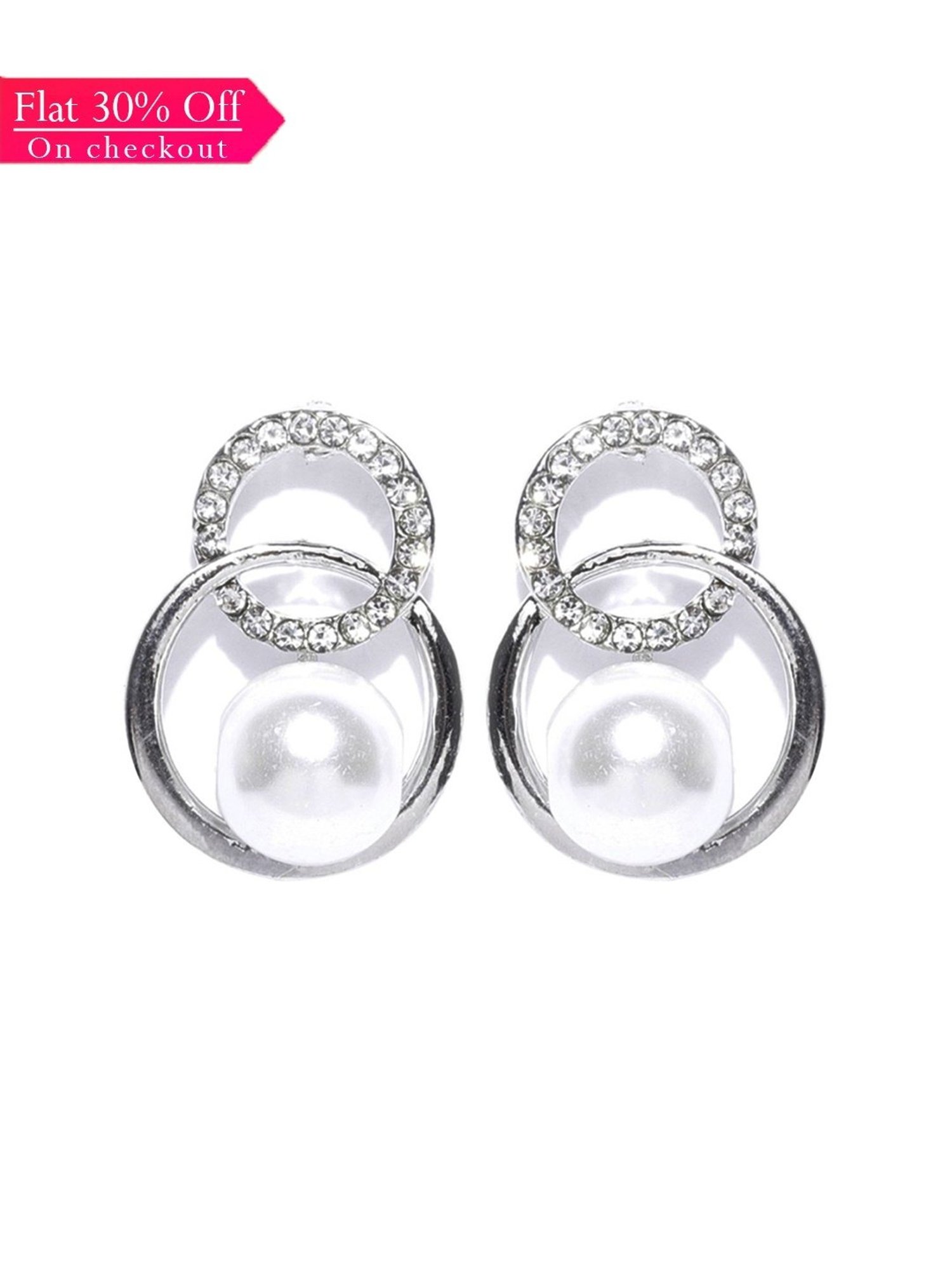 Zaveri Pearls Pearl White & Clear Alloy Drop Earrings