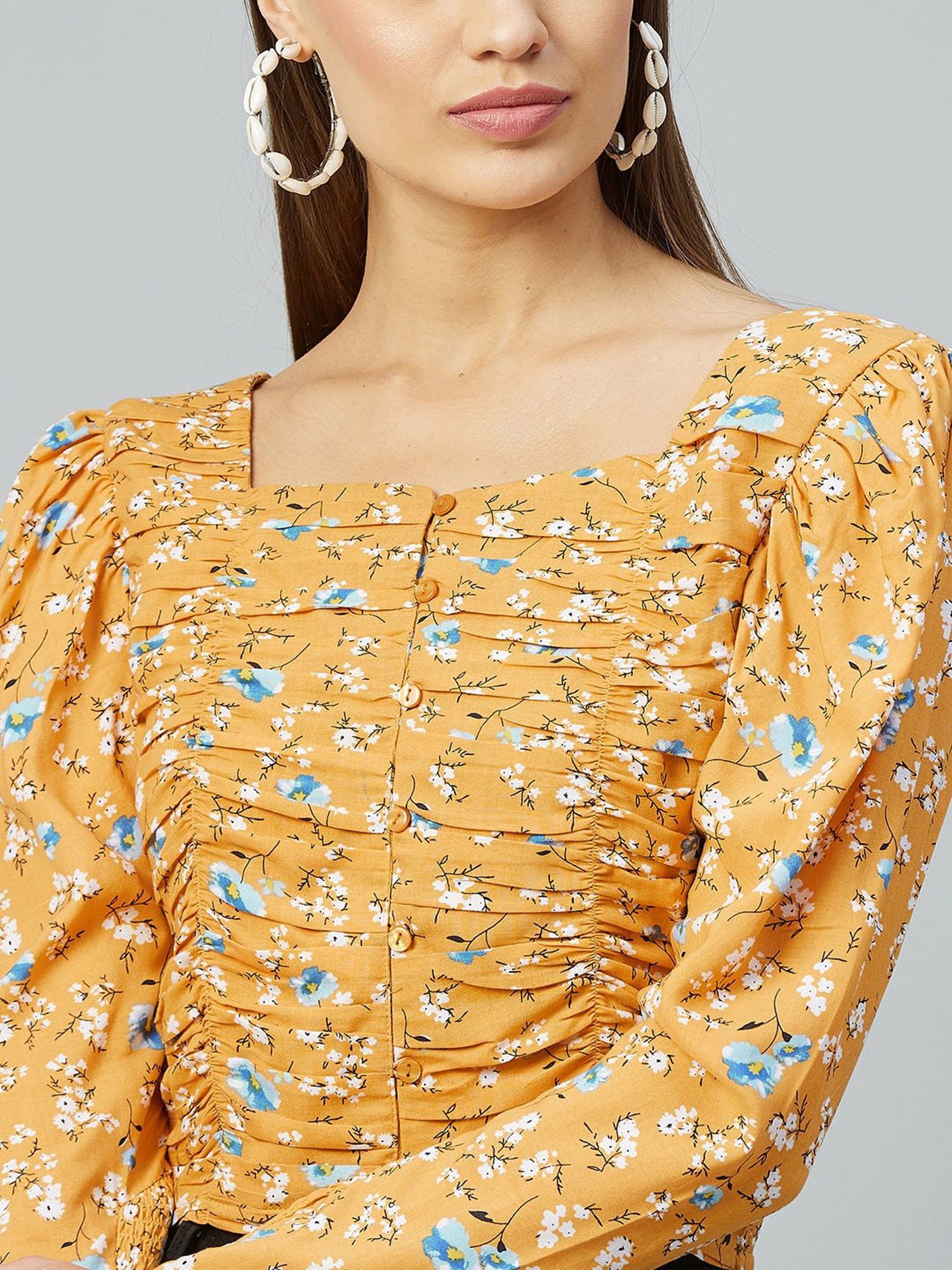 Marie Claire Mustard Floral Print Top