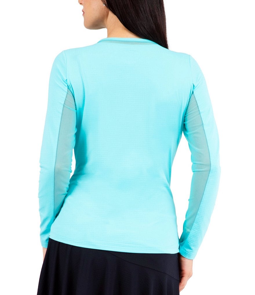 IBKUL Long Sleeve Mesh Inlay Crew Neck Top