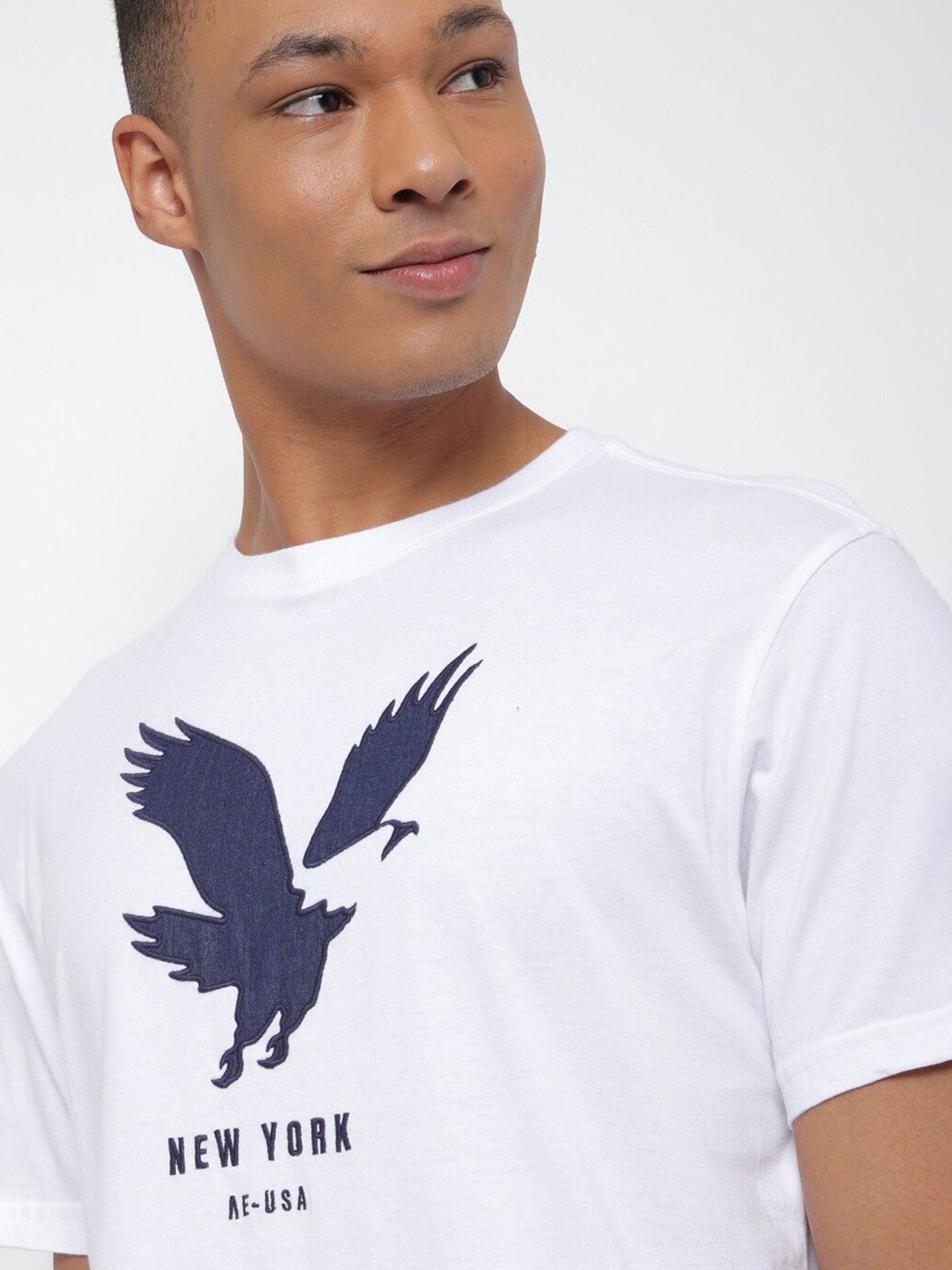American Eagle White Cotton Regular Fit Printed T-Shirt