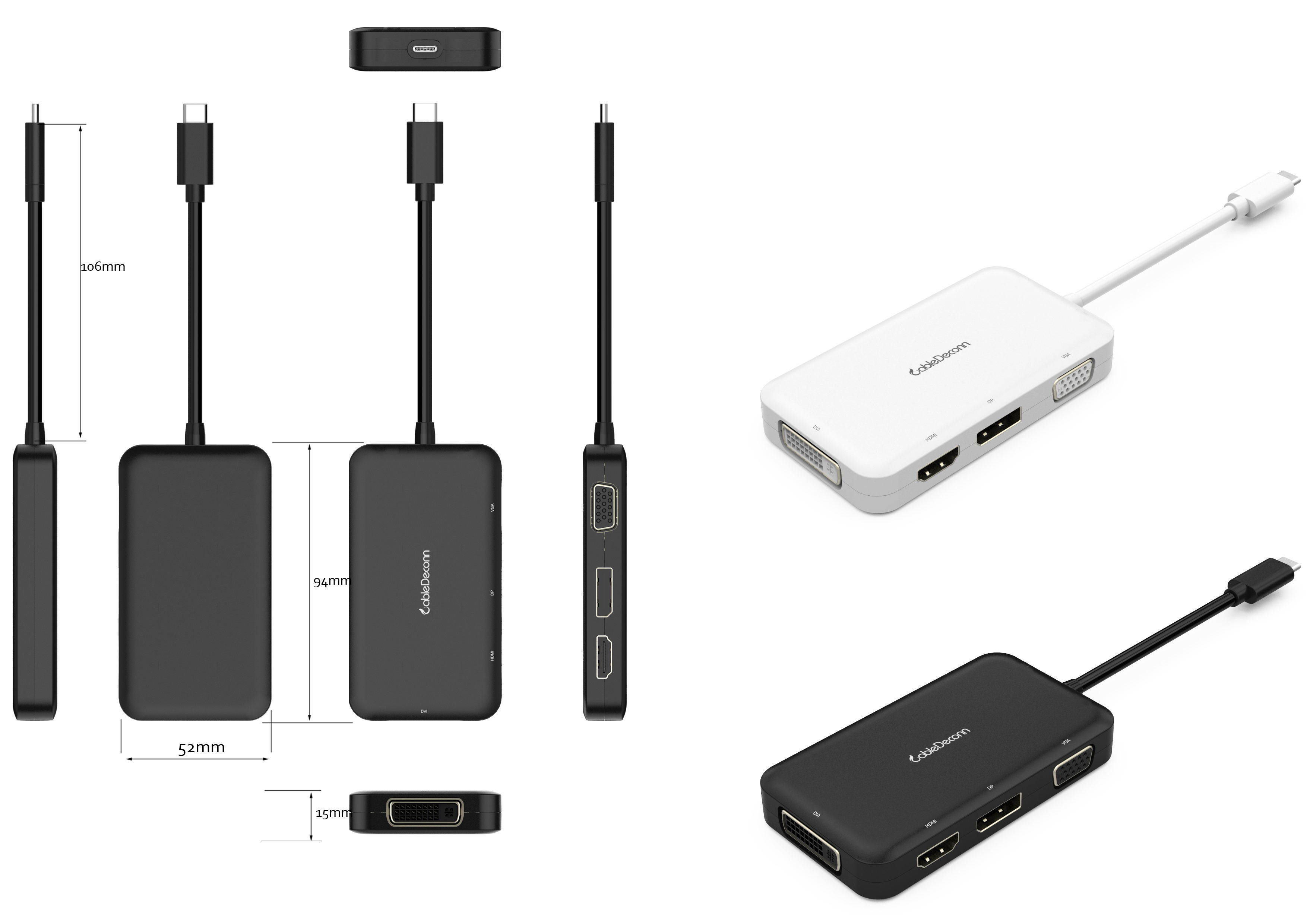 CableDeconn USB-C Type C 3.1 Multiport HUB To HDMI DP DVI VGA 4K Cable Adapter Converter For New Macbook